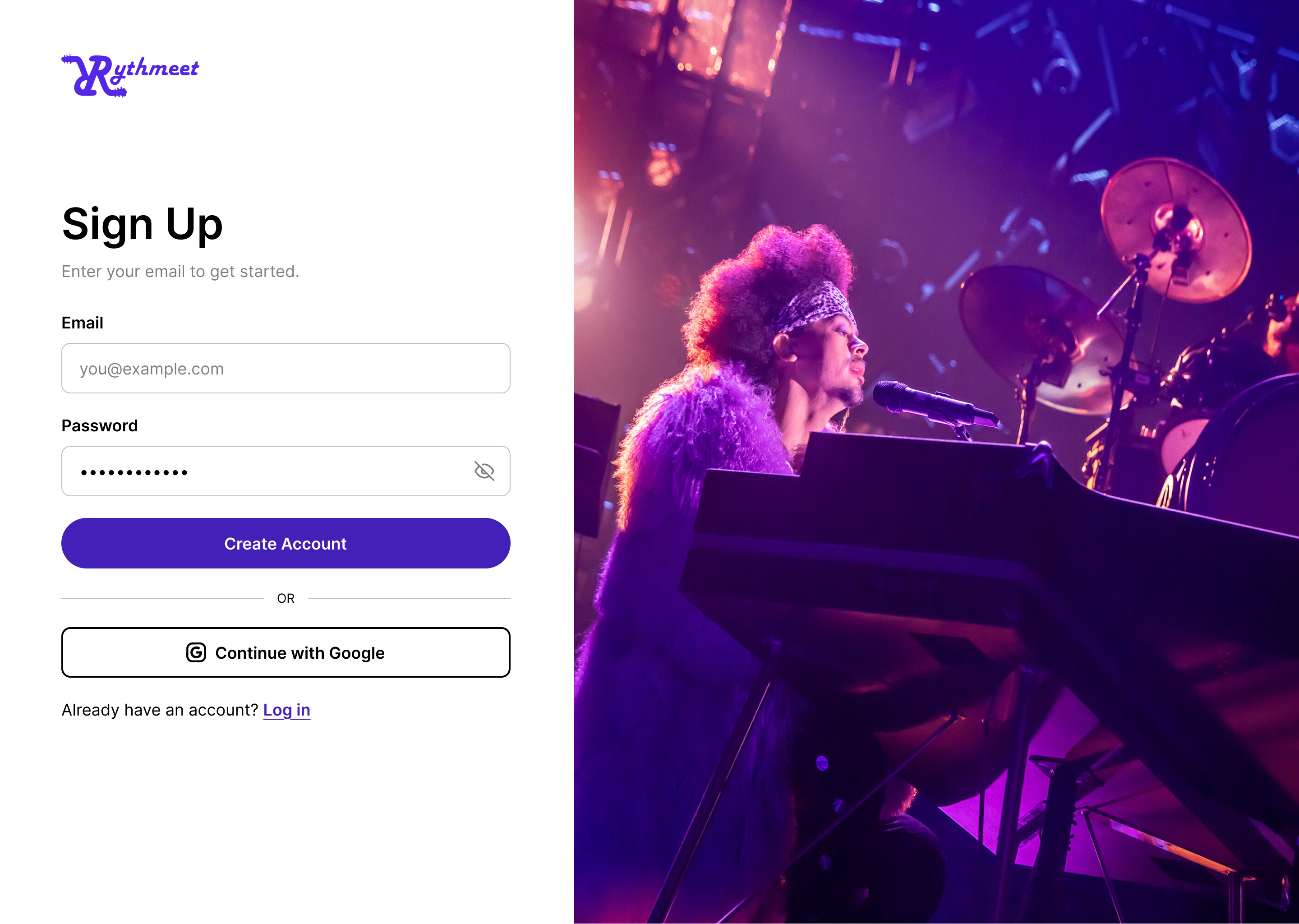 sign up version 1 with email and password fields